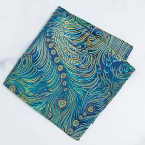 Peacock Pattern Pocket Square | Blue/Gold